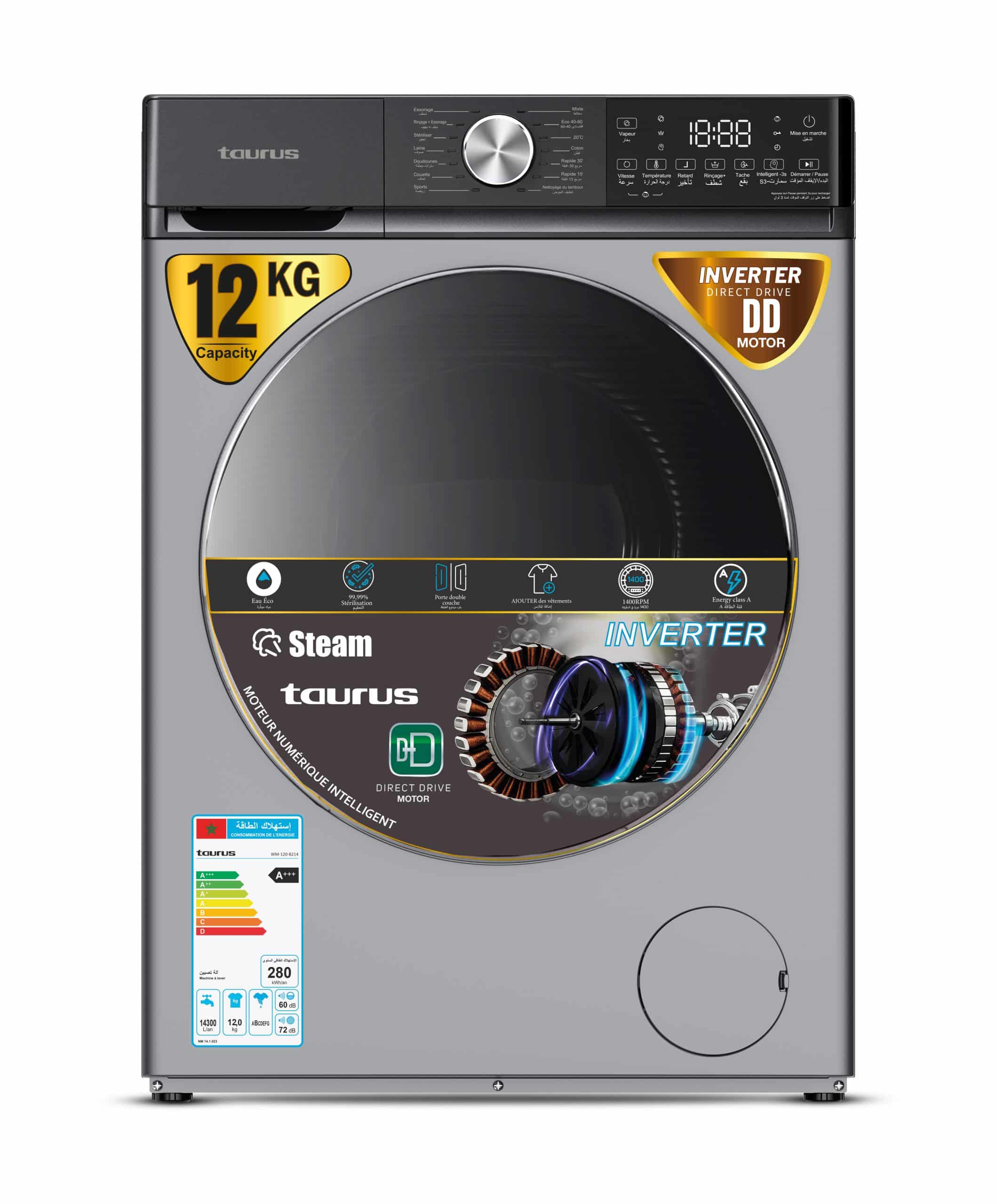 Machine à laver Taurus 12 Kg Inverter DD Steam WM-120-B214